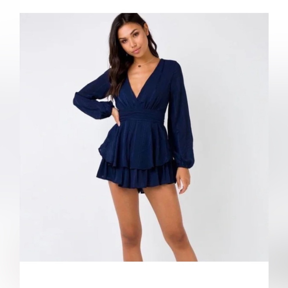 Princess Polly Long Sleeve Tie Waist Navy Romper Size 4